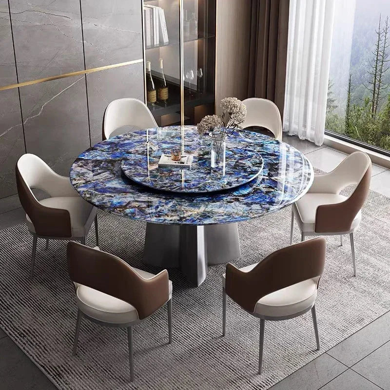 Modern Luxury Marble Round Dining Table  Set With Rotating Centre