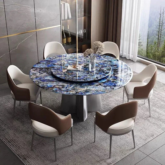Modern Luxury Marble Round Dining Table  Set With Rotating Centre