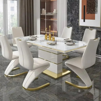 Marble Square Dining Table Set 4 Chairs and 6 Chairs