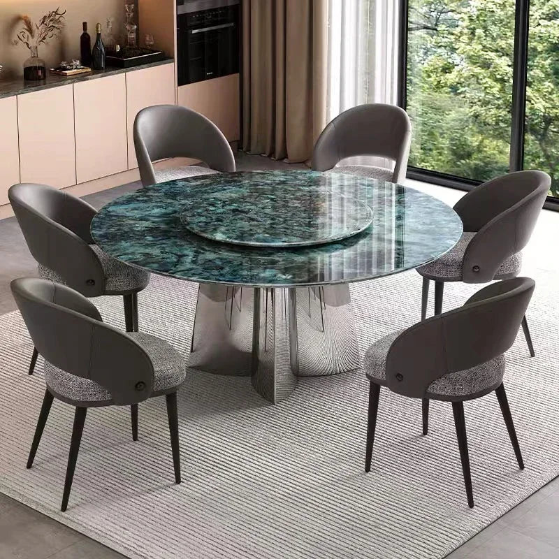 Modern Luxury Marble Round Dining Table  Set With Rotating Centre