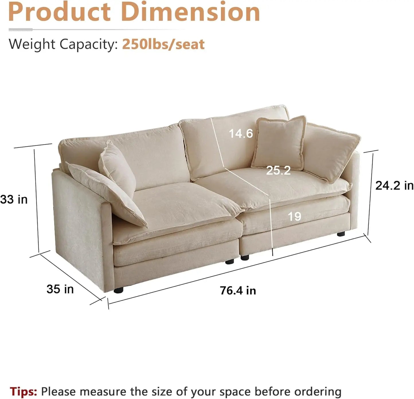 Luxury Loveseat Sofa Couch