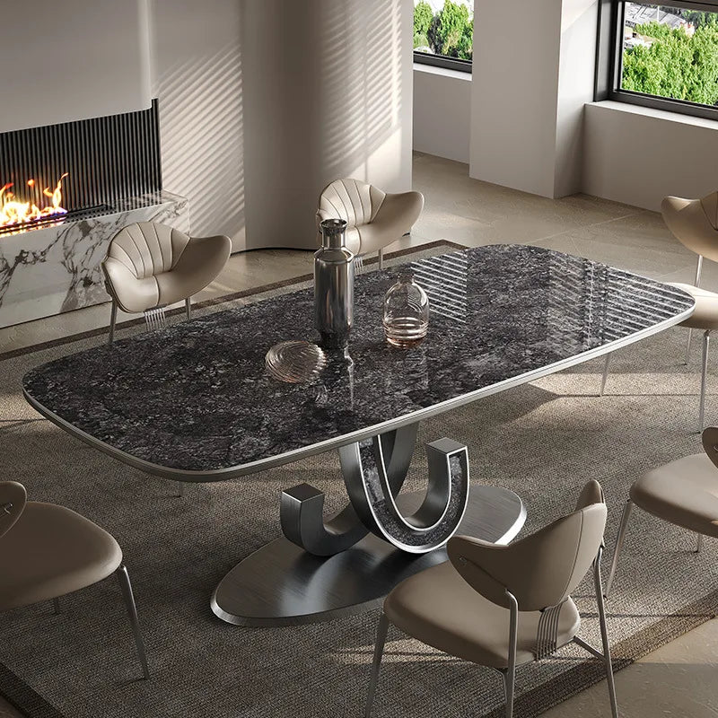 Scandinavian Italian Luxury Rectangular Dining Table And Chairs Set