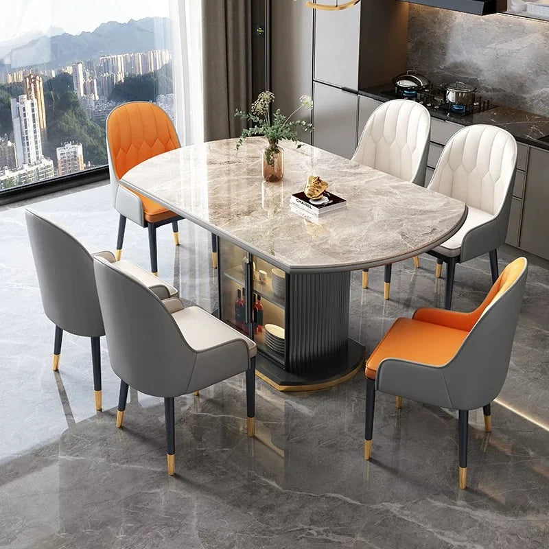 Luxury Modern Wooden Extendable Foldable Round Marble Dining Table Chair Set.