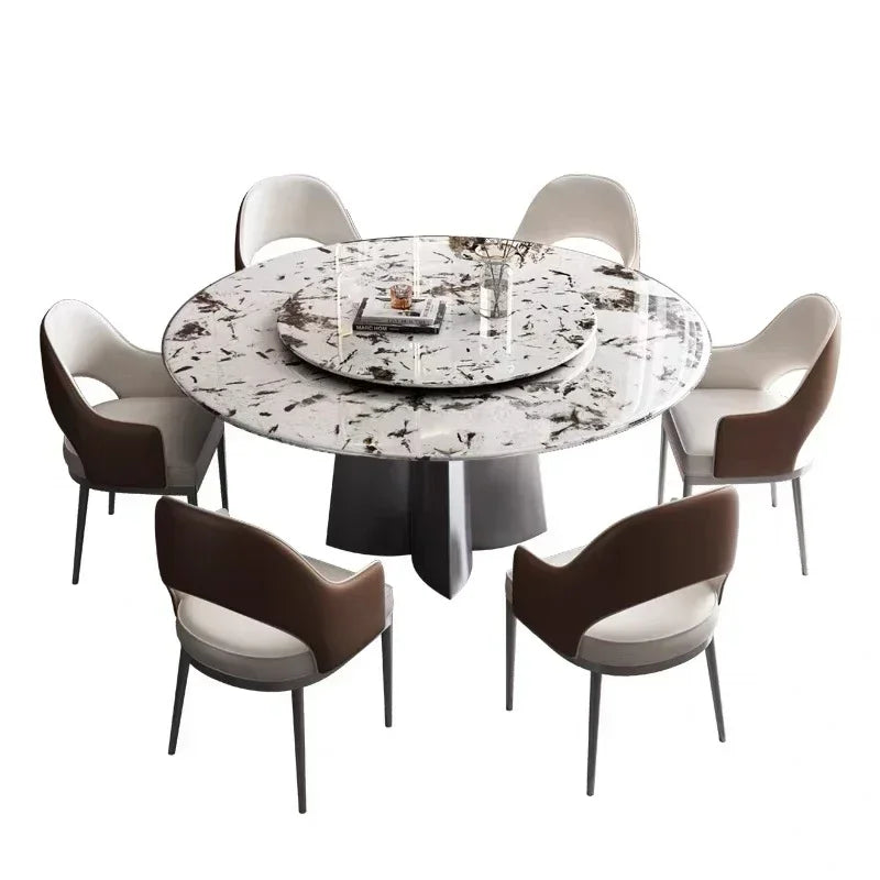 Modern Luxury Marble Round Dining Table  Set With Rotating Centre