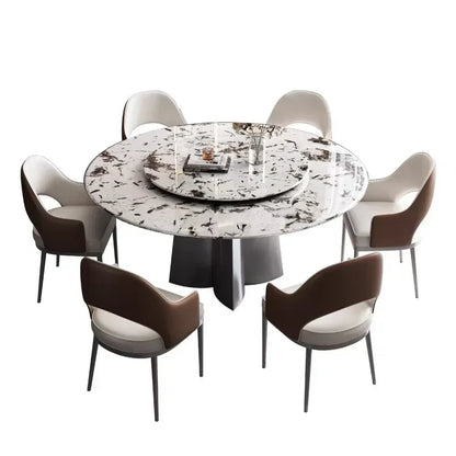Modern Luxury Marble Round Dining Table  Set With Rotating Centre