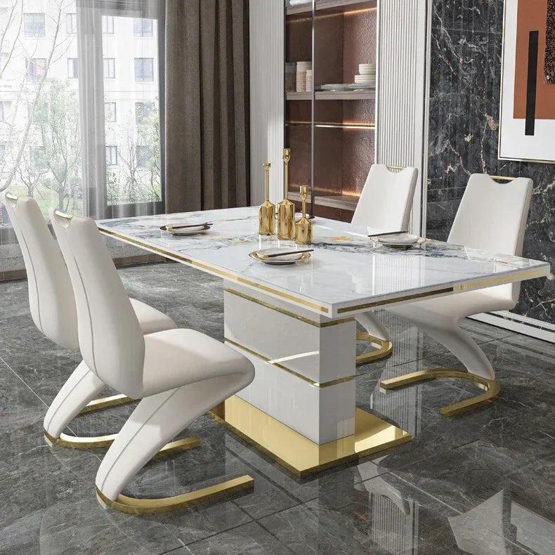 Marble Square Dining Table Set 4 Chairs and 6 Chairs