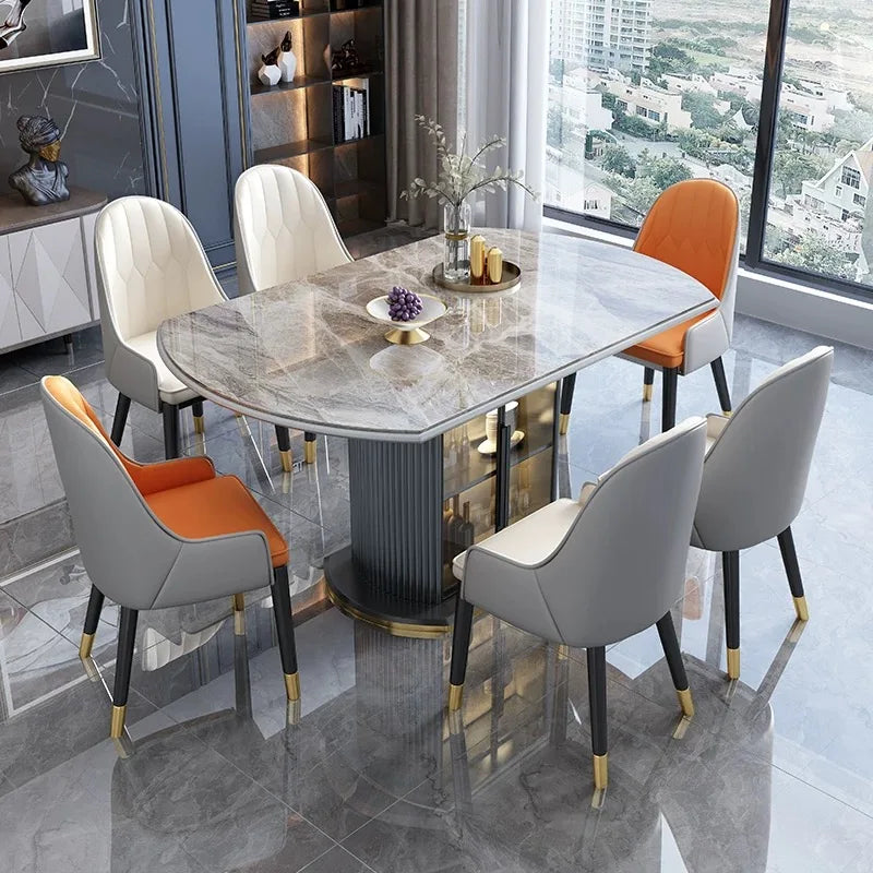 Luxury Modern Wooden Extendable Foldable Round Marble Dining Table Chair Set.