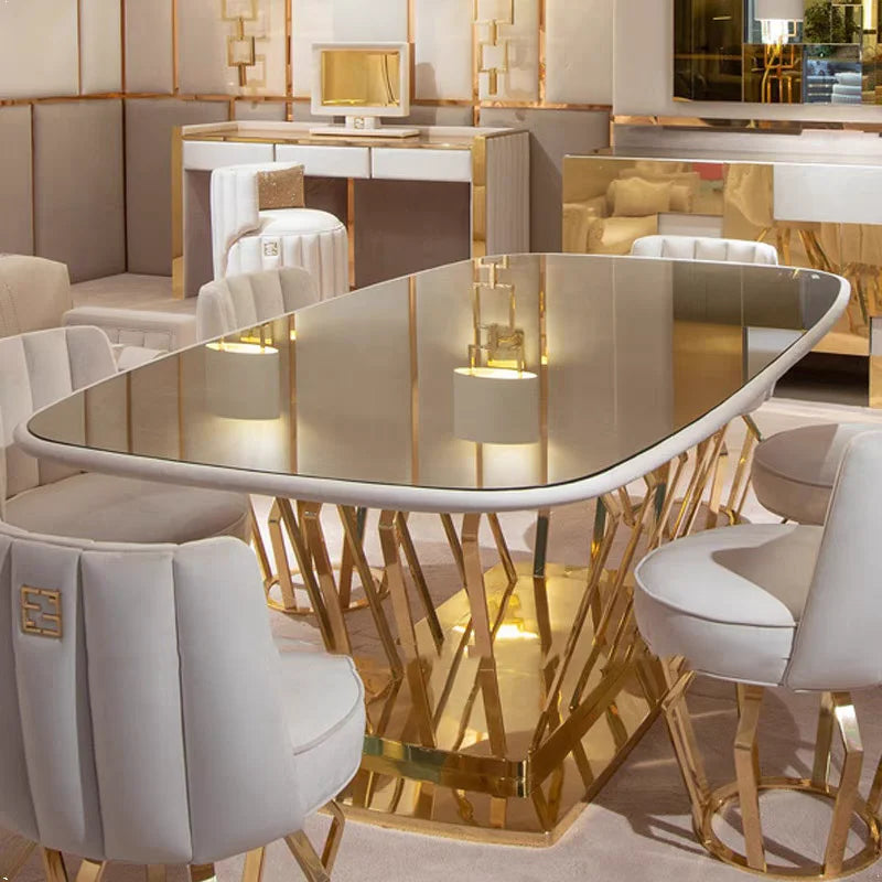 Luxury Metal Dining Table Chair Set in Gold Modern Design