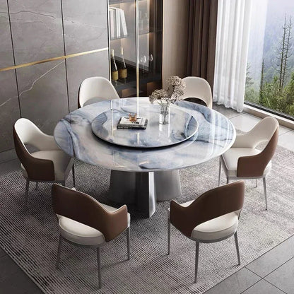 Modern Luxury Marble Round Dining Table  Set With Rotating Centre