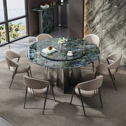 Modern Luxury Marble Round Dining Table  Set With Rotating Centre