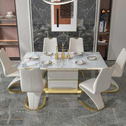 Marble Square Dining Table Set 4 Chairs and 6 Chairs