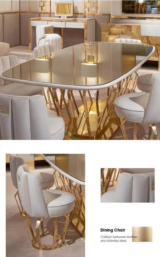 Luxury Metal Dining Table Chair Set in Gold Modern Design
