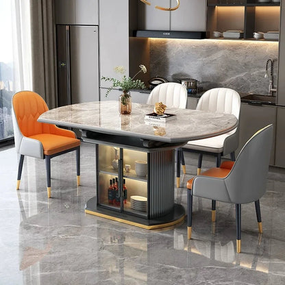 Luxury Modern Wooden Extendable Foldable Round Marble Dining Table Chair Set.