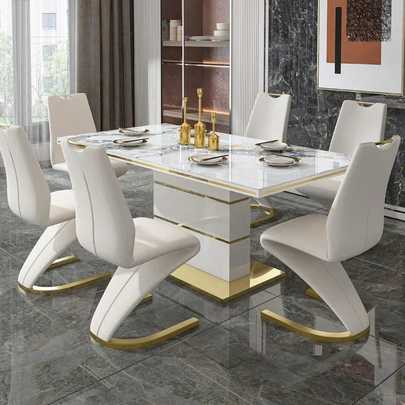 Marble Square Dining Table Set 4 Chairs and 6 Chairs
