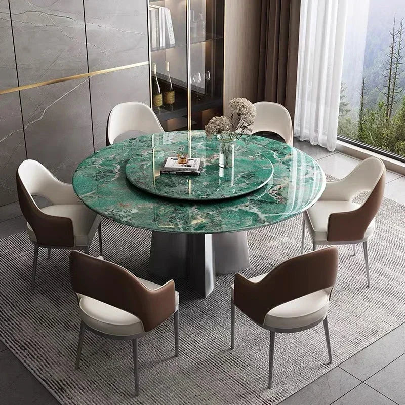 Modern Luxury Marble Round Dining Table  Set With Rotating Centre