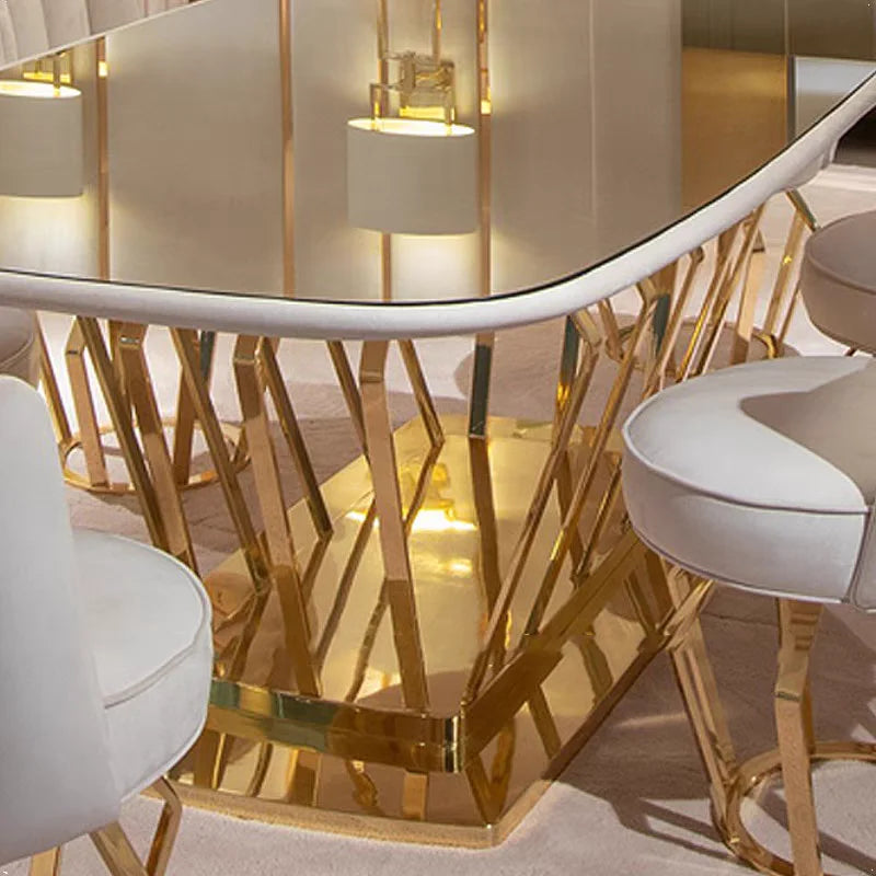 Luxury Metal Dining Table Chair Set in Gold Modern Design