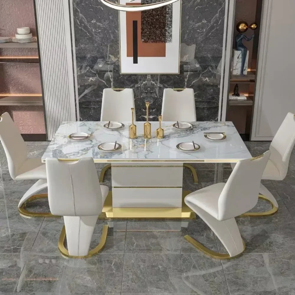 Marble Square Dining Table Set 4 Chairs and 6 Chairs