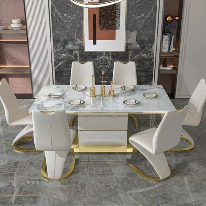 Marble Square Dining Table Set 4 Chairs and 6 Chairs