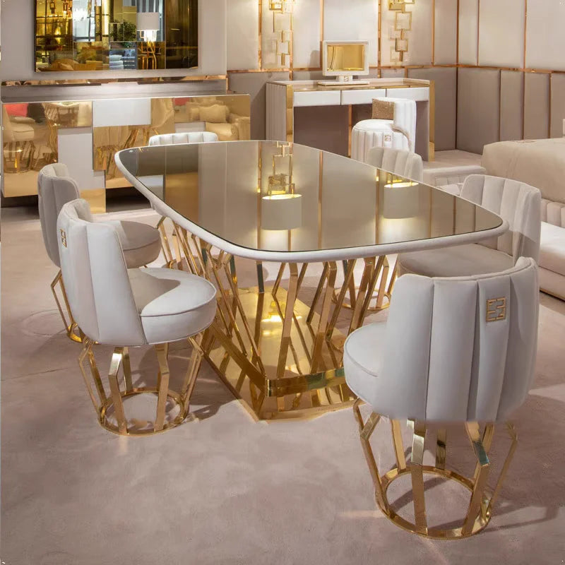 Luxury Metal Dining Table Chair Set in Gold Modern Design