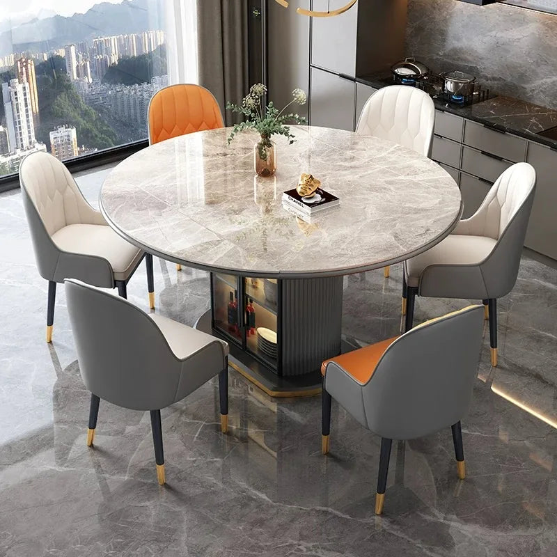 Luxury Modern Wooden Extendable Foldable Round Marble Dining Table Chair Set.