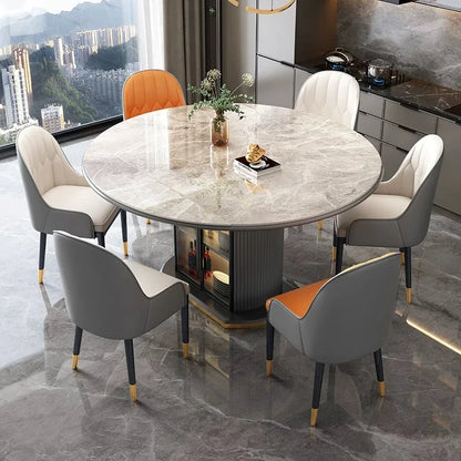 Luxury Modern Wooden Extendable Foldable Round Marble Dining Table Chair Set.