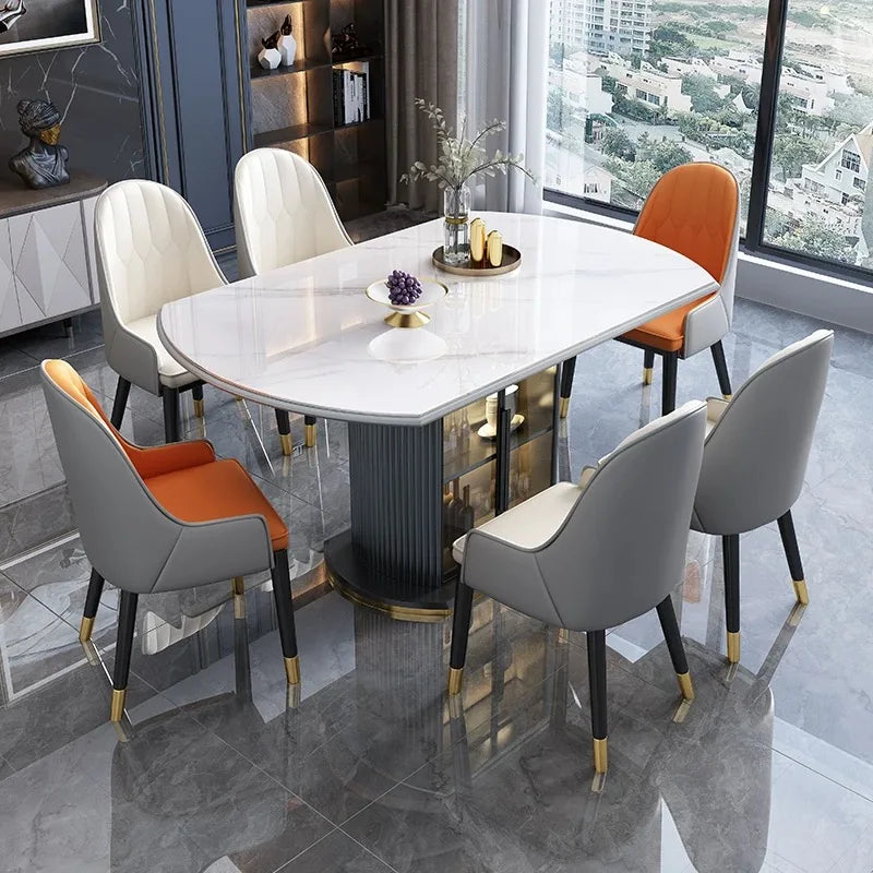Luxury Modern Wooden Extendable Foldable Round Marble Dining Table Chair Set.