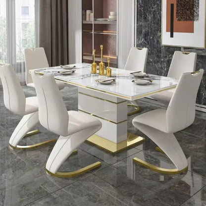 Marble Square Dining Table Set 4 Chairs and 6 Chairs