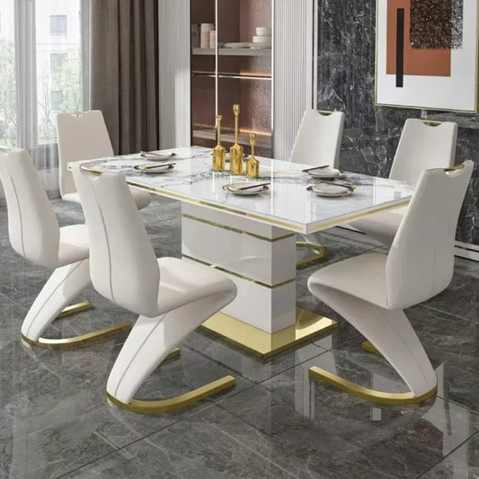 Marble Square Dining Table Set 4 Chairs and 6 Chairs